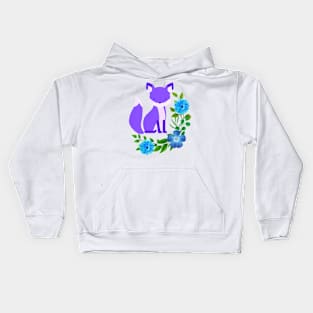 Purple fox with blue flowers Kids Hoodie